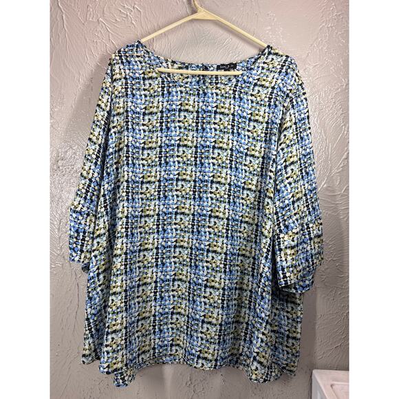 Sami & Jo Top Black Blue Aqua Blouse Button Sleeve Accents Womens Plus Size 2X - Picture 1 of 5